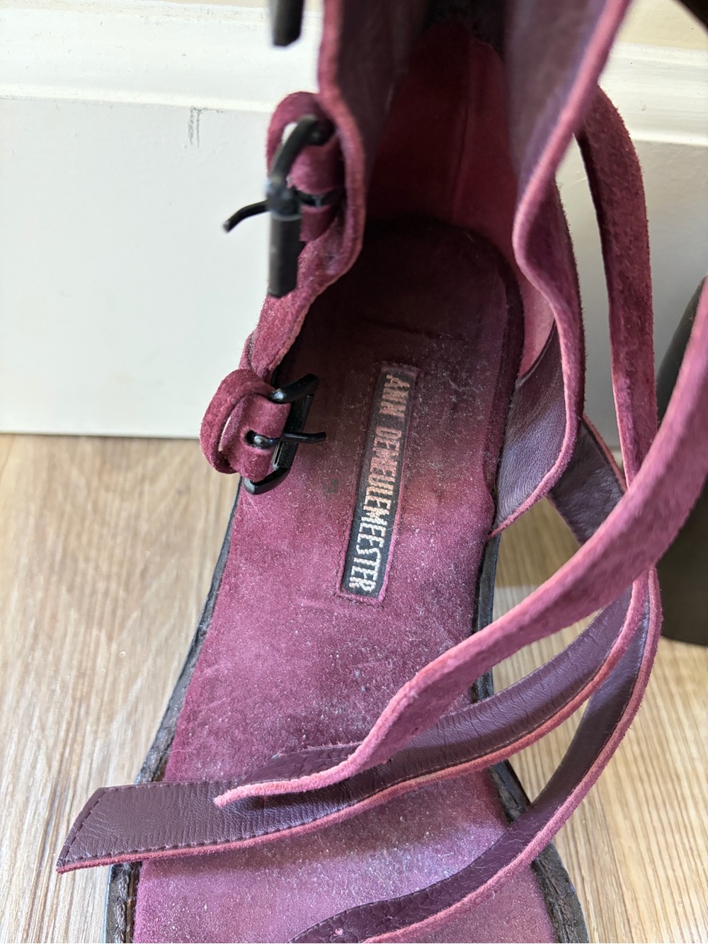 Strappy Ankle Wrap Block Heels in Plum/Burgundy - Picture 7 of 9